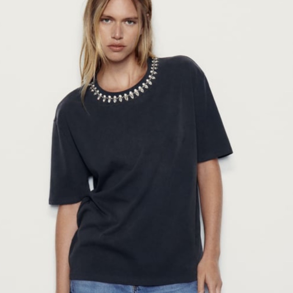 Zara Faded Rhinestone T-Shirt Size L NWT